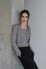 Load image into Gallery viewer, Korean Tweed Button Sleeveless Top// Cardigan Set in Grey/Black
