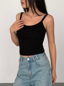 Padded Double Cami Strap Top in Black