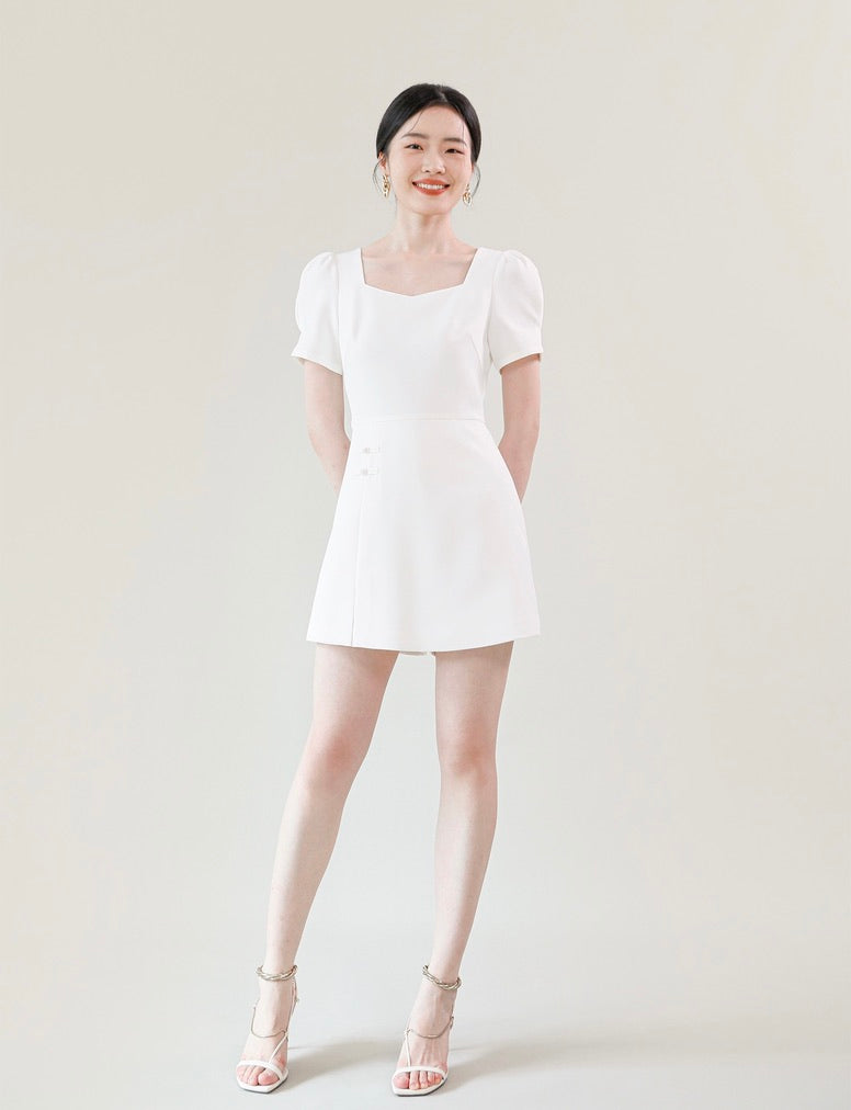 Cheongsam Mini Skort Jumpsuit in White