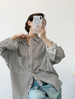 Load image into Gallery viewer, Oversized Striped Pocket Shirt in Black/White
