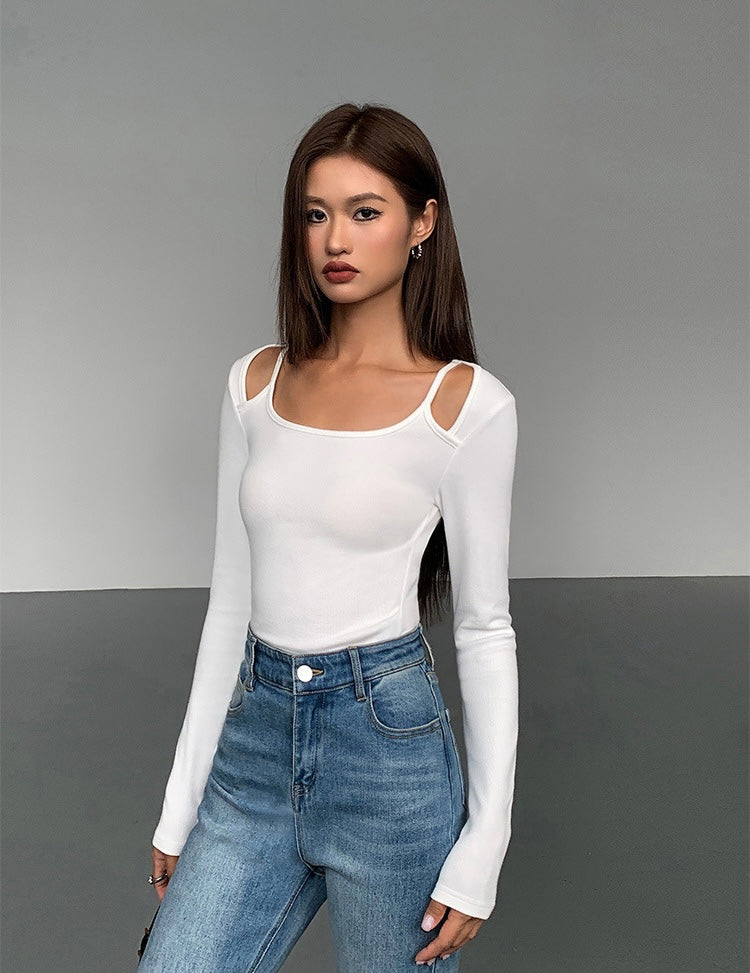 Cutout Cami Long Sleeve Top in White