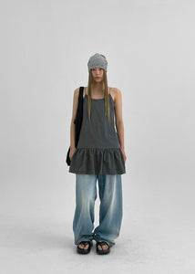 Korean Textured Cami Shift Dress in Grey