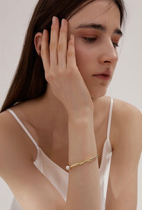 Textured Pearl Open Bangle