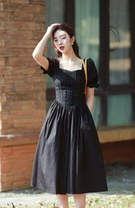 Drop Waist Lace Dress in Black