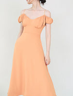 Load image into Gallery viewer, Off Shoulder Cami Gathered Pocket Dress in Orange
