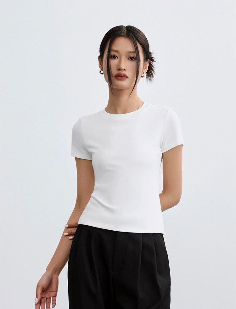 High Neck Stretch Tee in White