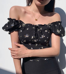 Laurel 2-Way Floral Top in Black