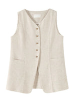 Load image into Gallery viewer, Linen Long Pocket Vest in Beige
