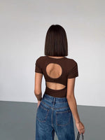 Load image into Gallery viewer, Double Cutout Back Tee in Brown
