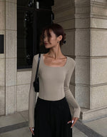 Load image into Gallery viewer, Square Neck Line Long Sleeve Top in Khaki
