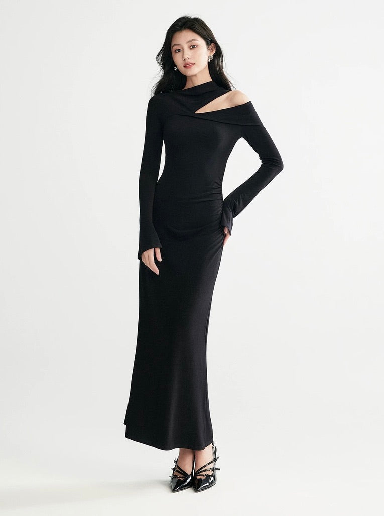 Asymmetric Cutout Maxi Dress in Black