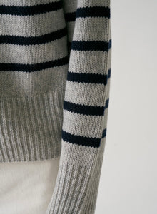Mid Stripe Wool Cardigan in Grey