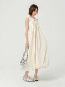 Sleeveless Pocket Bubble Dress in Cream
