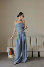 Load image into Gallery viewer, Chambray Gathered Bustier Top // Trousers // Maxi Skirt in Blue
