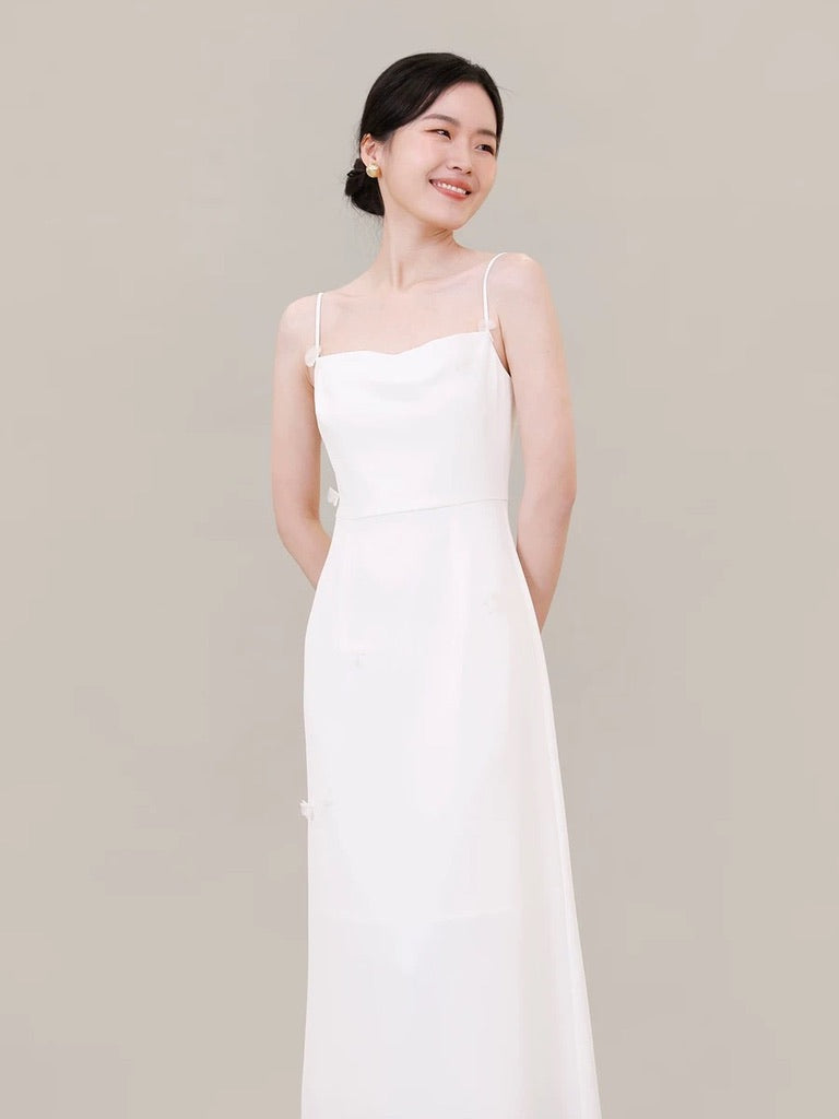 Floral Applique Maxi Dress in White