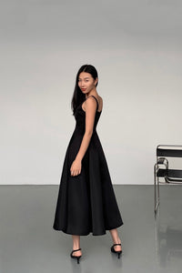 Square Neck A-Line Maxi Dress in Black