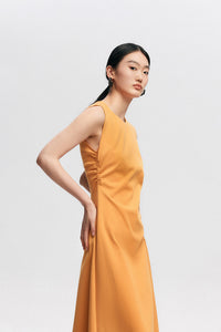 Sleeveless Side Shirring Midi Dress in Mustard