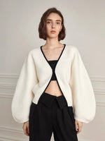 Load image into Gallery viewer, Oversized Puff Sleeve Clasp Cardigan in White
