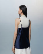 Load image into Gallery viewer, Tencel Blend High Neck Top // Satin Camisole Set in Navy/ White
