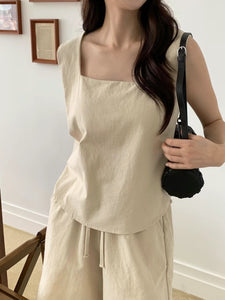 Korean Linen Tank Top + Shorts Set [3 Colours]