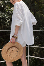 Load image into Gallery viewer, Cotton Floral Laser Cut Shirt in White
