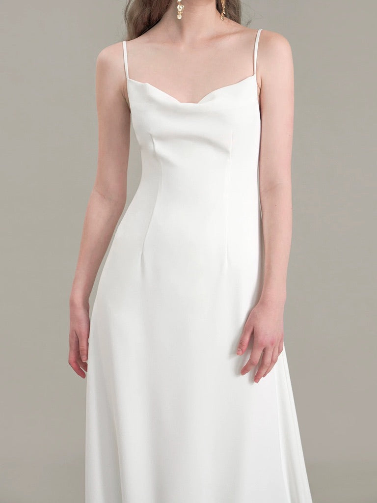 Classic Drape Neck Gown in White