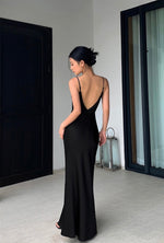Load image into Gallery viewer, Drop Back Drape Maxi Slip Dress in Black
