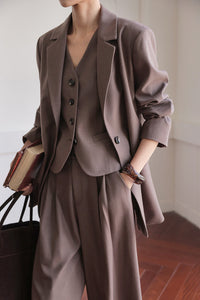 Vest + Blazer + Trousers Set in Brown