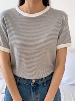 Load image into Gallery viewer, Korean Stripped Cuff Tee [5 Colours]
