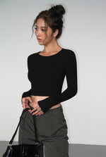 Load image into Gallery viewer, Cutout Back Double Buckle Long Sleeve Top in Black
