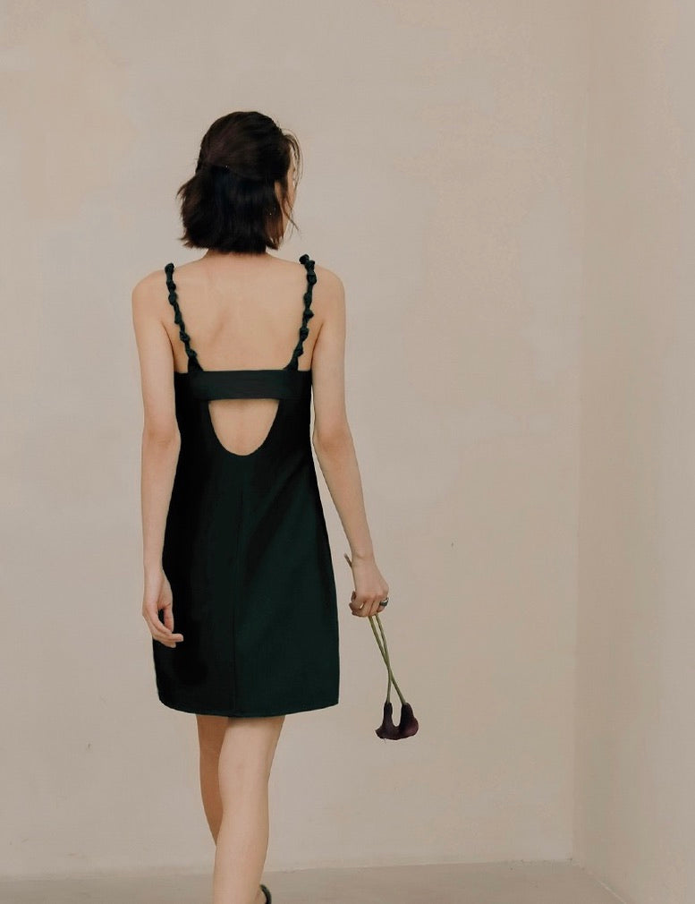Knotted Cami Cutout Back Mini Dress in Black