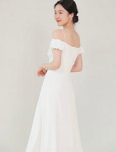 Off Shoulder Cami Gathered Pocket Dress in White
