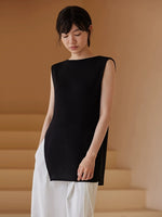 Load image into Gallery viewer, Sleeveless Side Slit Top in Black
