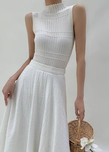 High Neck Sleeveless Line Top in Cream