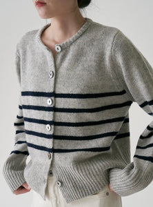 Mid Stripe Wool Cardigan in Grey