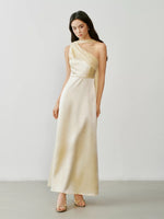 Load image into Gallery viewer, Satin Toga Sash Gown in Yellow
