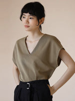 Load image into Gallery viewer, Relaxed V Blouse Top in Khaki
