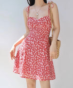 Load image into Gallery viewer, Canaria Floral Tie Strap Mini Dress in Red
