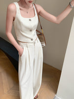 Load image into Gallery viewer, Tailored Sleeveless Button Tweed Top in Cream
