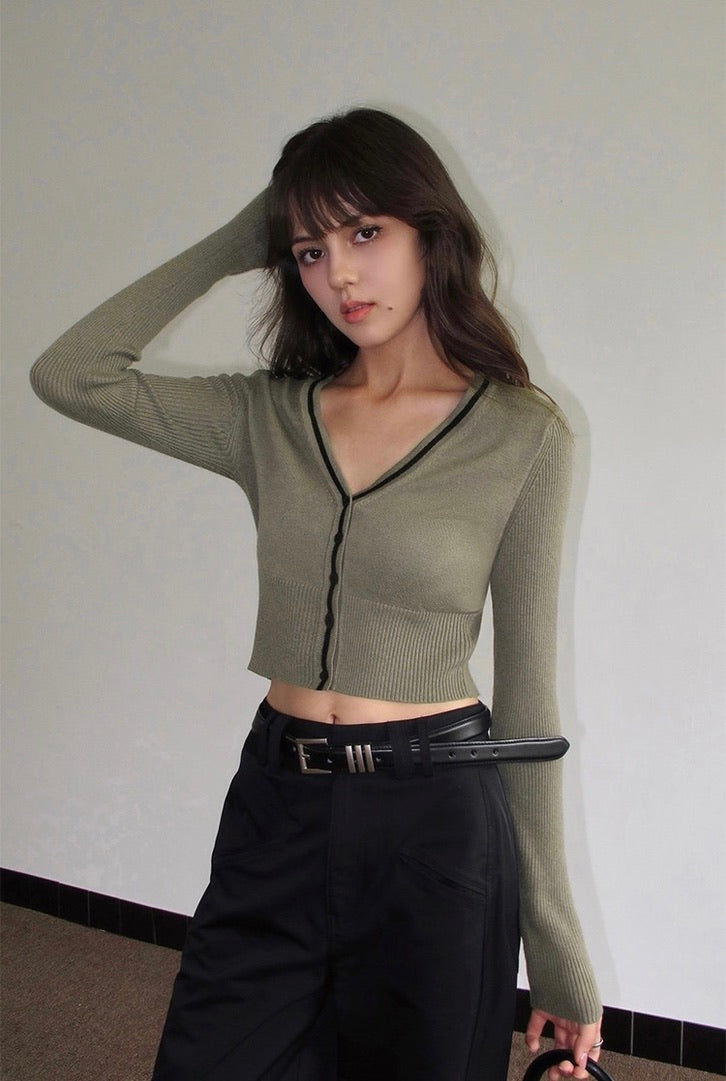 2-Way Cropped Cardigan in Green