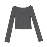 Load image into Gallery viewer, Scoop Neck Stretch Long Sleeve Top in Grey
