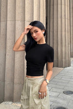 Load image into Gallery viewer, Cropped Shirring Tee in Black
