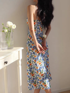 Aster Floral Cami Midi Dress in Blue