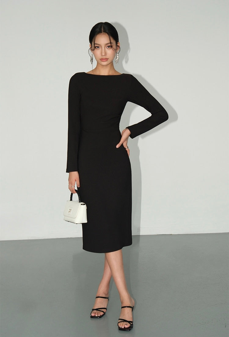 Boatneck Tailored Dress in Black