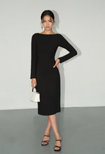 Load image into Gallery viewer, Boatneck Tailored Dress in Black
