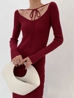 Load image into Gallery viewer, Knitted Ribbed Dress + Tie in Red
