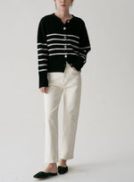 Load image into Gallery viewer, Mid Stripe Wool Cardigan in Black
