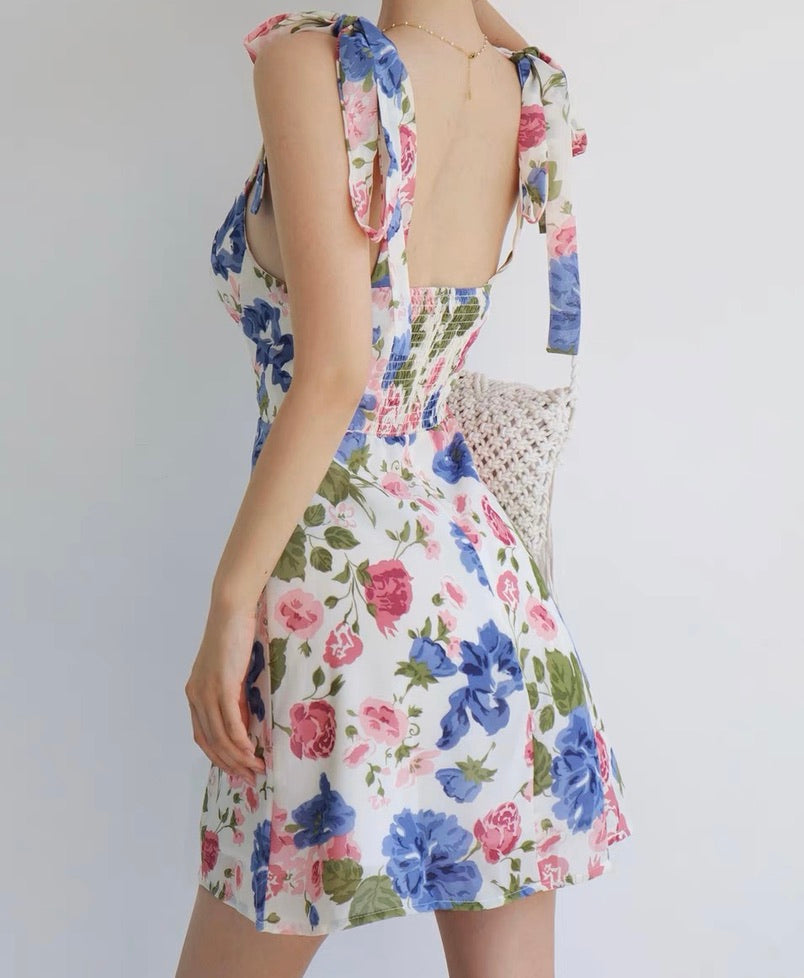 Lanzarote Floral Tie Strap Mini Dress in Print