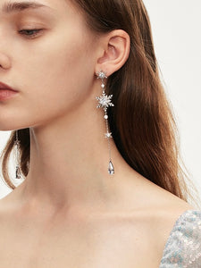Asymmetric Diamante Snowflake Drop Earrings
