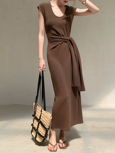 Tie Detail Maxi Dress in Brown